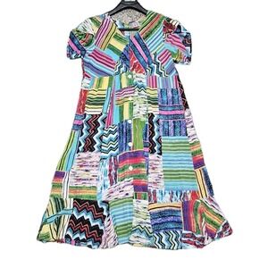Parsley & Sage Patchwork XL Dress Multicolor Short Sleeve Ruffle Hem Rayon Boho